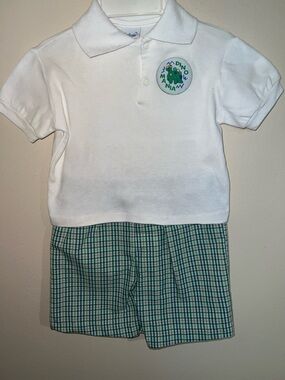 Vintage kids Alexis White Polo with Green Dino Patch and Matching Shorts